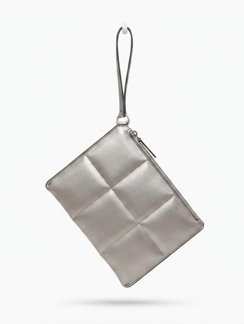 A New Day Women's Metallic Silver Quilted Wristlet Pouch Clutch